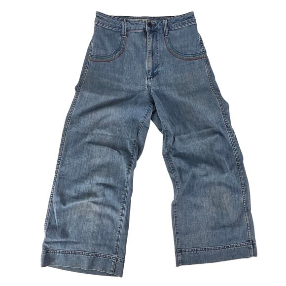 Madewell Emmett Rainbow Stitched Edition Medium Wash Wide Leg Crop Jean Women 27 - Picture 2 of 8